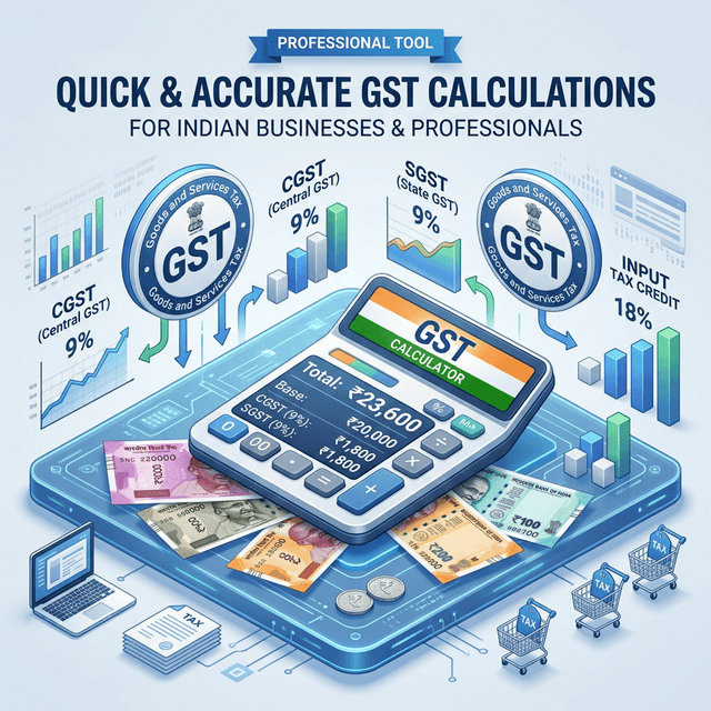 GST Calculator Online India - CGST, SGST, IGST Breakdown Infographic