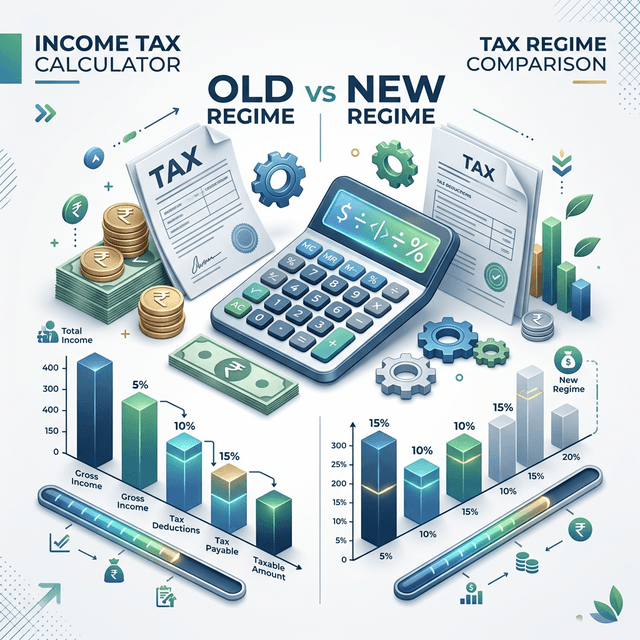 Income Tax Calculator India - Old vs New Regime Comparison Infographic